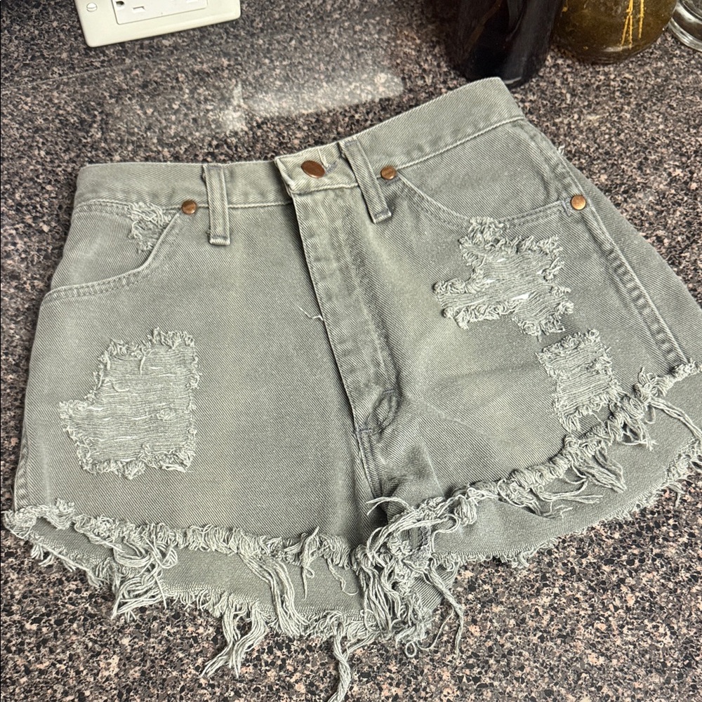 Wrangler High-Rise Distressed Women’s Shorts — Olive Green
